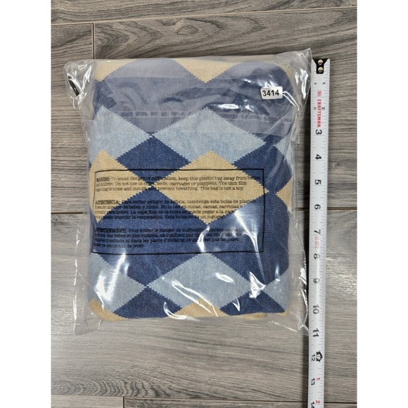 Geoffrey Beene Sweater Mens XXL 2XL Blue Argyle Cotton Vintage Made Hong Kong - Picture 10 of 12